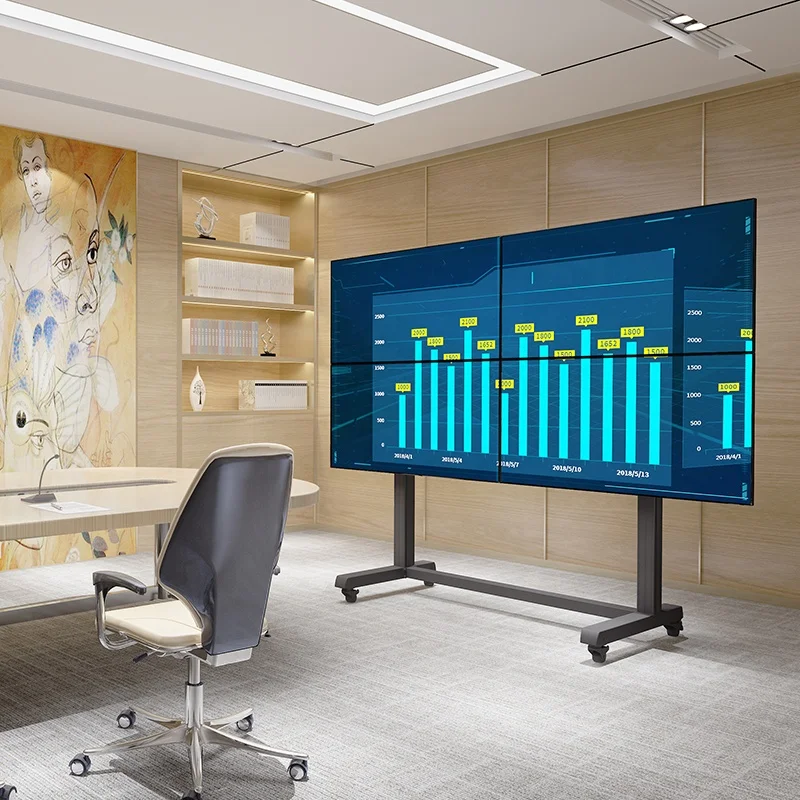 

Rolling 2x2 3x2 Video Wall Mount Cart Display Mobile TV Stand with Wheels and Multimedia Device Shelf for Meeting Room Pro