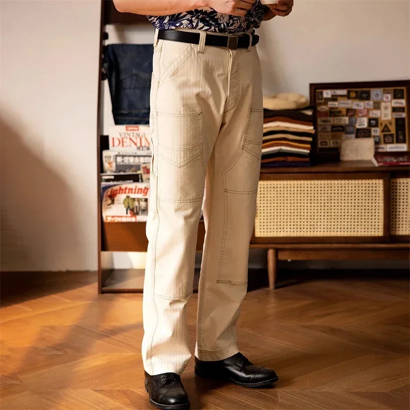 Red Tornado Derrickman Chinos Vintage Workwear สไตล์ Double-Knee กางเกงมอเตอร์ไซค์