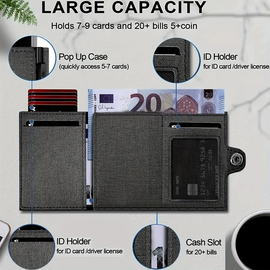 2025, neue modische True-Pickup-Tasche, automatische Pop-up-Metall-Geldbörse, RFID-Anti-Diebstahl-Bürste, große Kapazität, Kartenclip für Männer und Frauen – Detail 4