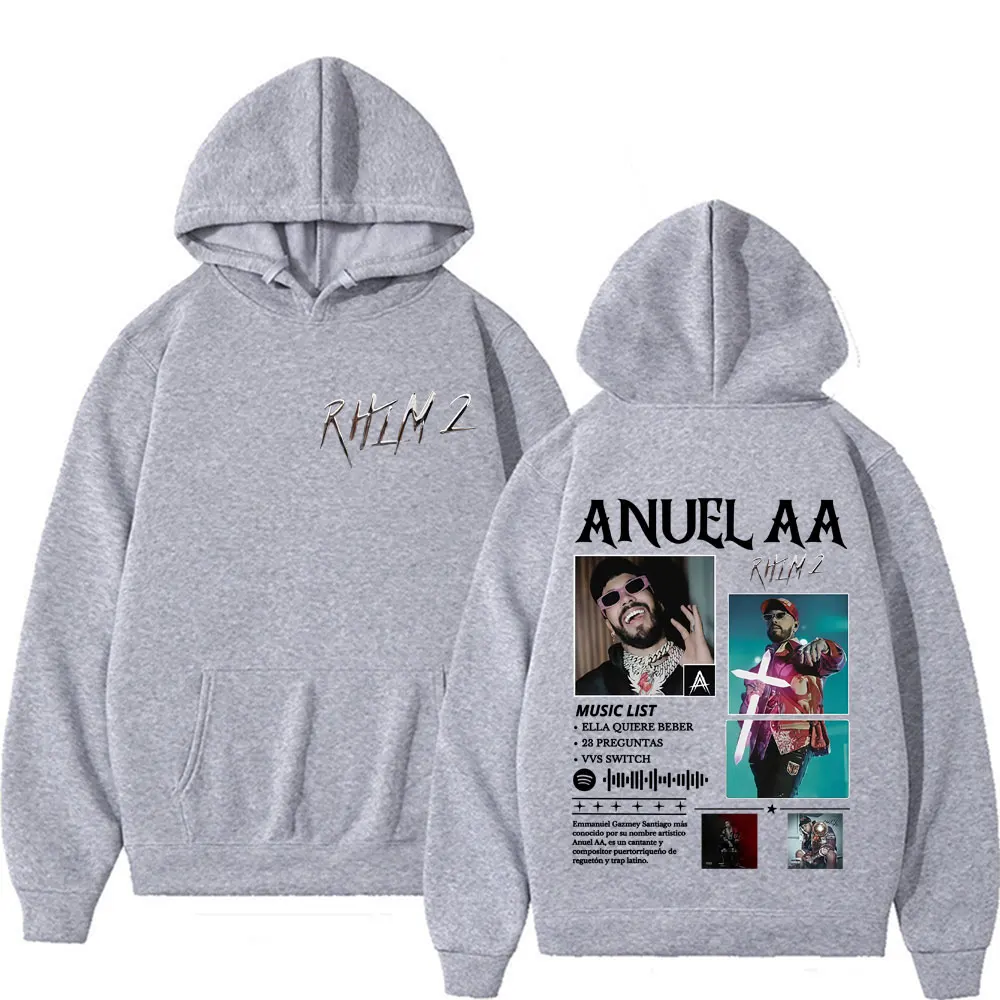 مغني الراب Anuel AA Rhlm 2 ألبوم 2025 البلوفرات Merch الرجال النساء Harajuku موضة خمر هوديس الراحة بلوزات غير رسمية رائجة البيع