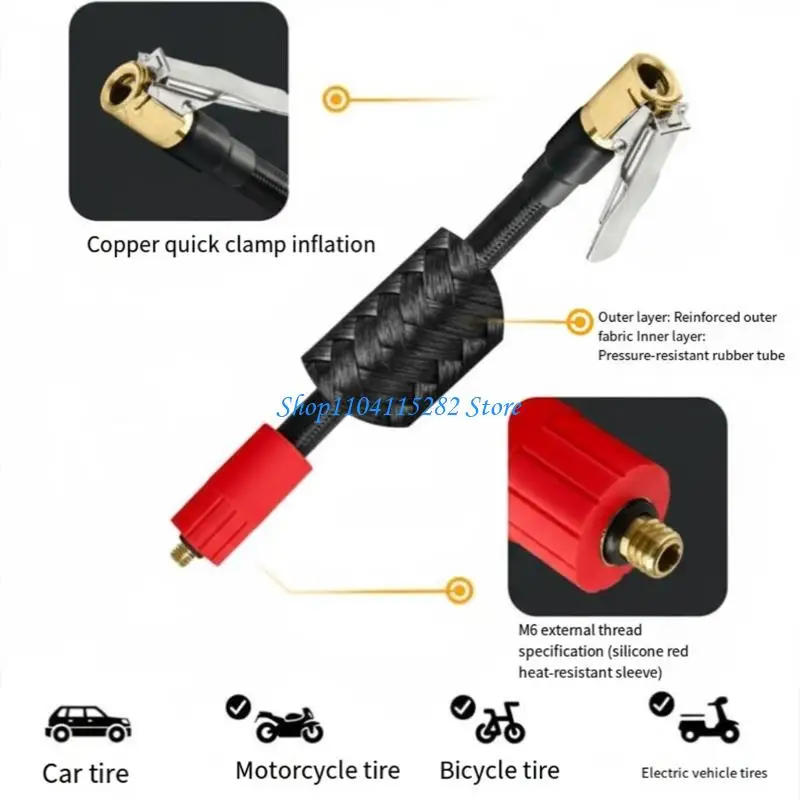 Quick Connection 6mm Threaded Air Hose 100CM Flexible Tube Metal Clamp for Car Motorcycle Bike Tire Pumps Accessories