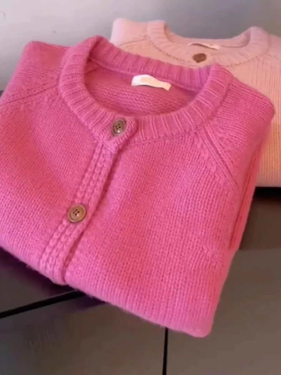 Rosa Bärenfell, weich, gemütlich, faul, rund, ne-Strickpullover, Damen-Herbst-Winter-Oberbekleidung, Strickjacke, lang, Sve Thermal, normale Passform