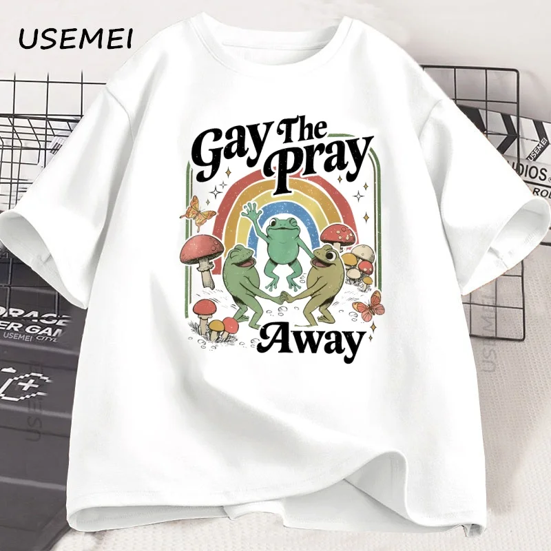 

Футболка Gay The Pray Away Ретро Футболка Gay Frog Забавная футболка Cottagecore Frog and Toad Футболки с графикой ЛГБТК Свободная уличная одежда