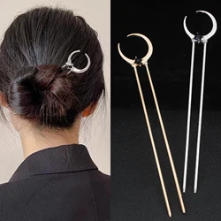 Metal U Shape Moon Hair Sticks for Women Vintage Hair Fork Elegant Crystal Hairpins For Bun Updo Hairstyle Hair Accessories Gift