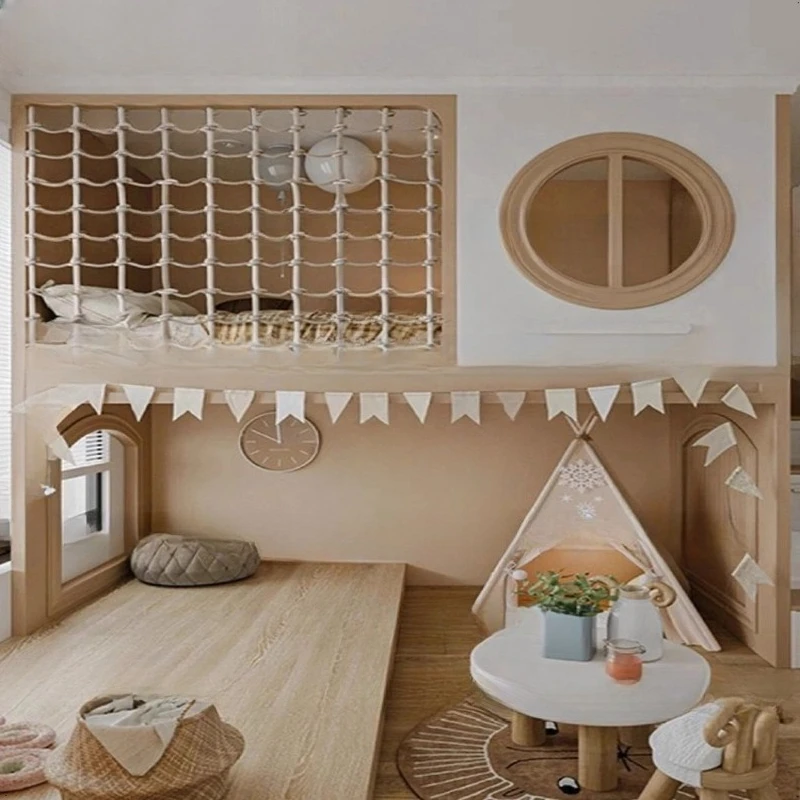 Tempat tidur anak modern bergaya mewah, ranjang susun tingkat atas dan bawah untuk anak perempuan, tinggi 1,2 meter, dengan tangga dan kabin.