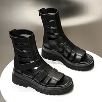 2025 Summer New Women's Peep Toe Roman Best Seller Sandals Back Zipper Fashion Solid Platform Cut-Out Casual High Boots Zapatos