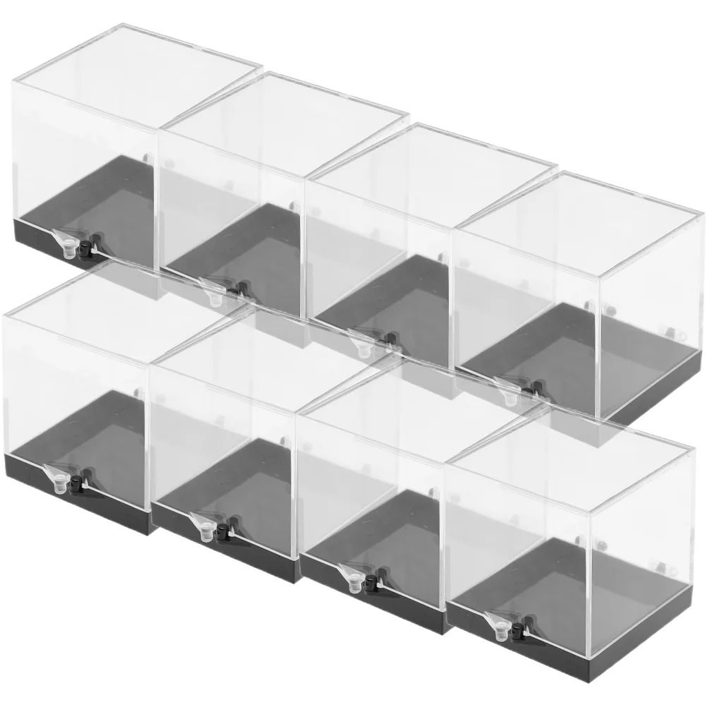 8 Pcs Lid Stackable Ring Display Case The Rock Mineral Specimen Storage Boxes Transparent