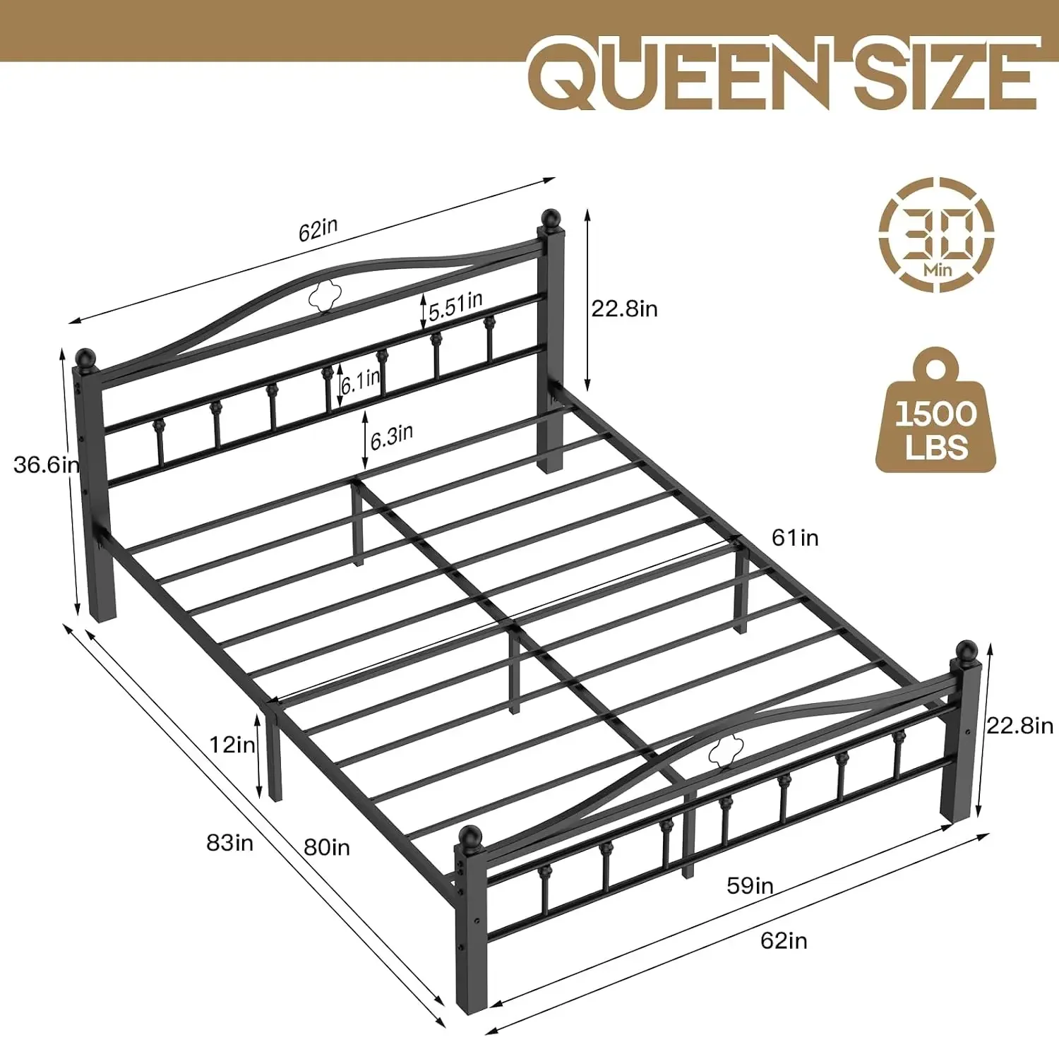 クイーンサイズの金属製ベッドフレーム（ヘッドボード付き） | - Canopy Bed Frame Metal Queen のレビューと価格