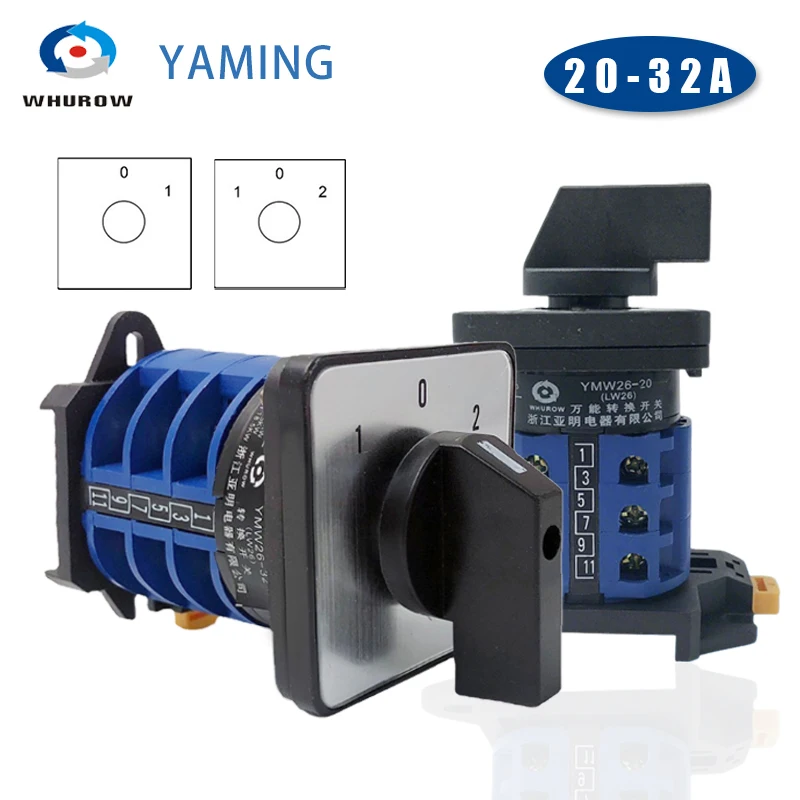 LW26 DIN Rail Mounted 20A 25A 32A Changeover Cam Rotary Switch 1-4 Poles Two/Three Positions Silver Contact Power Control