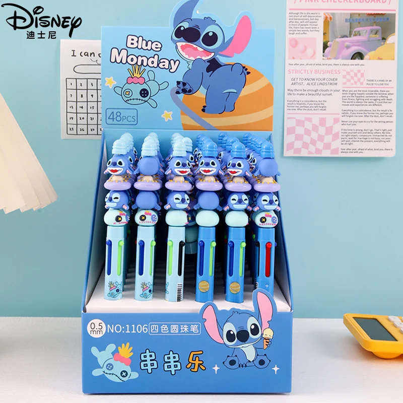 

6/48pcs stitch 4 Color Press Ballpoint Pen Cartoon Stitch 0.7 Diy String Music Student HighLooking Color Notebook Pen Stationery