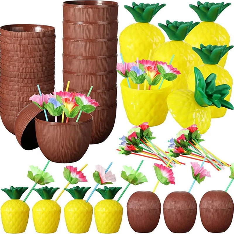 BEAU-Hawaiian Summer Pineapple Coconut Drinking Cup Strawberry Shaped Juice Drink Cups For Birthday Wedding Beach Pool Party