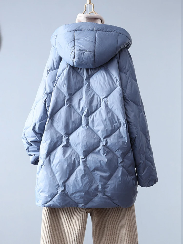 Imagem -04 - Cabolsa Feminino de Pato Branco Outwear Casual Feminino Parka de Puffer Solto Jaqueta com Capuz com Zíper Sólida e Leve Inverno