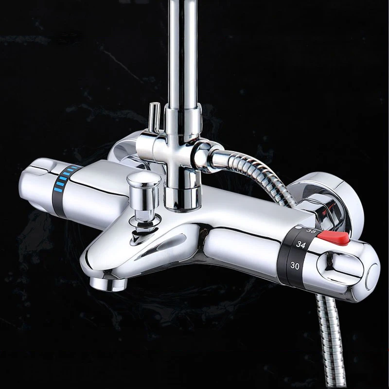 Reversed Inlets Thermostatic Bath Shower Faucet Wall Bathtub Mixer Thermostatic Shower Faucet with Right for Hot Water