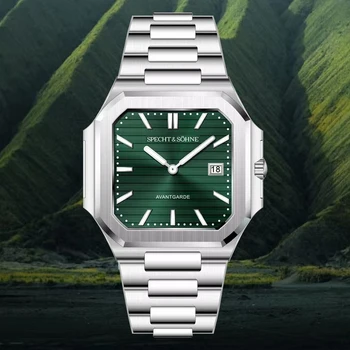 2025 Specht & Söhne nuevo superventas reloj cúbico ultrafino para hombres reloj de pulsera de cuarzo Color verde zafiro luminoso resistente al agua