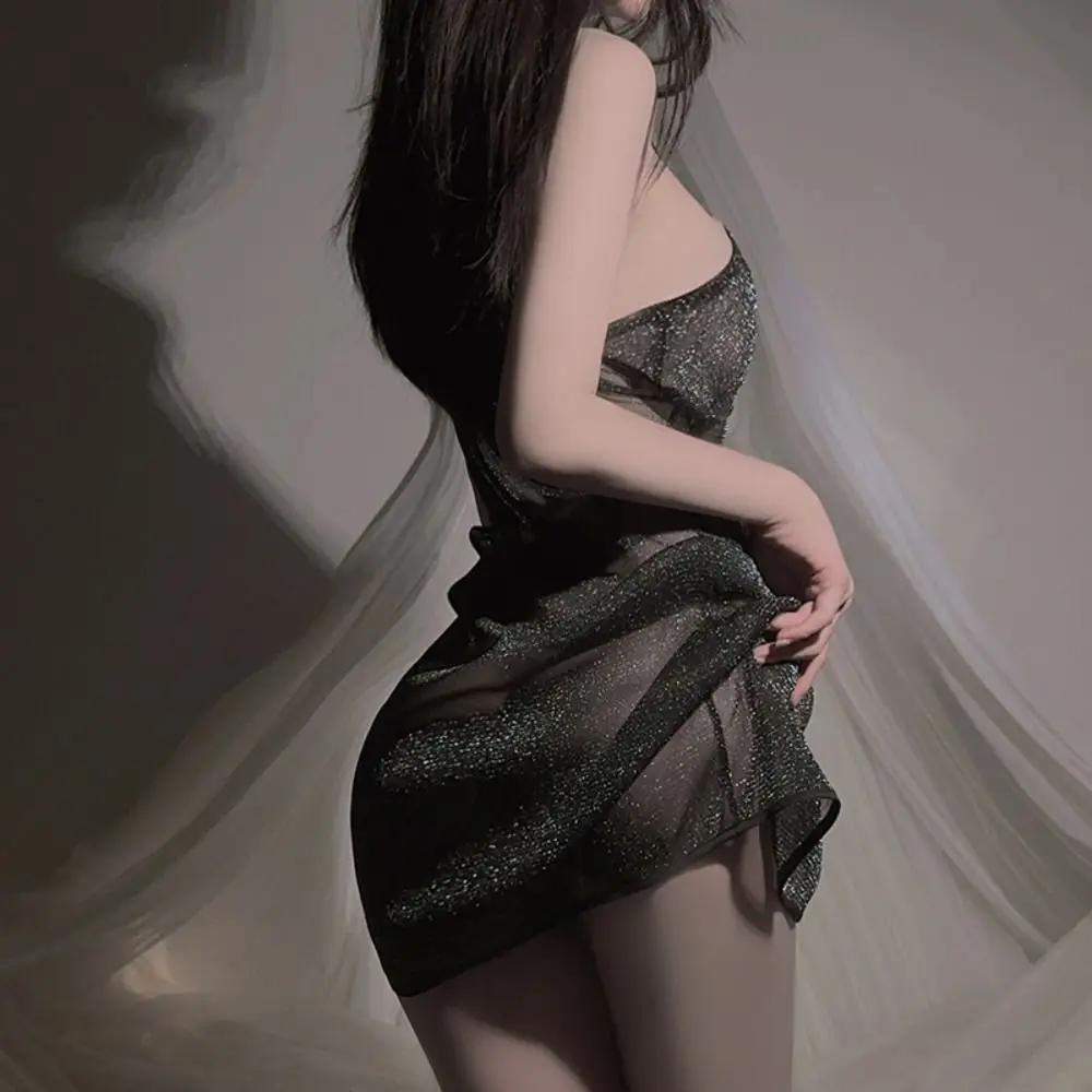 

Модная прозрачная блестящая шелковая ночная рубашка, плиссированная ночная рубашка без рукавов на шнуровке, женское нижнее белье, ночная рубашка с глубоким V-образным вырезом, домашняя