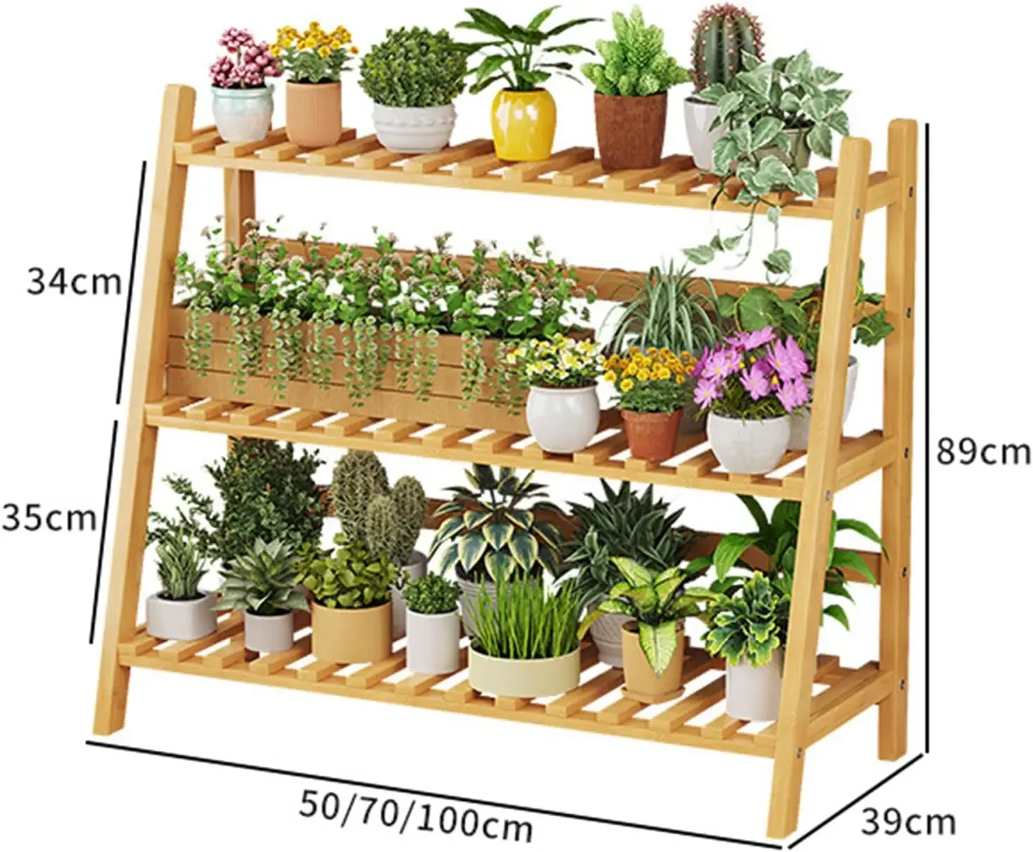 Solid Wood Freestanding Indoor Plant Stand, Decorative Wooden Display Shelf 2 Tier Indoor Outdoor Plant Display Shelf Flower Pot