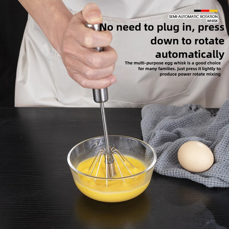 

Effortless Hand Mixer! Semi-Automatic Rotary Whisk, Stainless Steel Creamer with Beechwood Handle for Baking, Kitchen DIY Tool