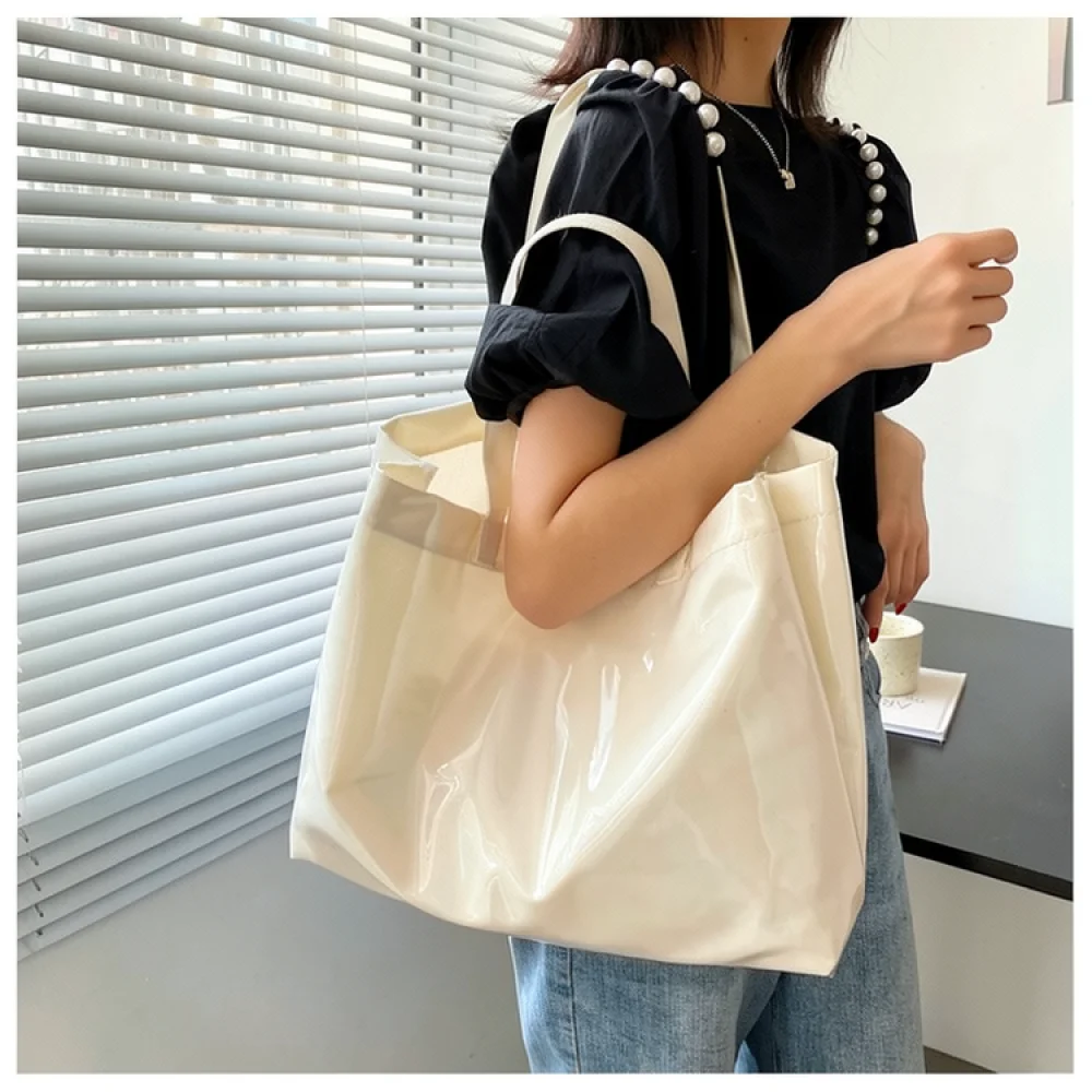 Minimalist Canvas Shoulder Bag Summer Fashion Transparent Tote Large Capacity Korean Style Casual Handbag Purses