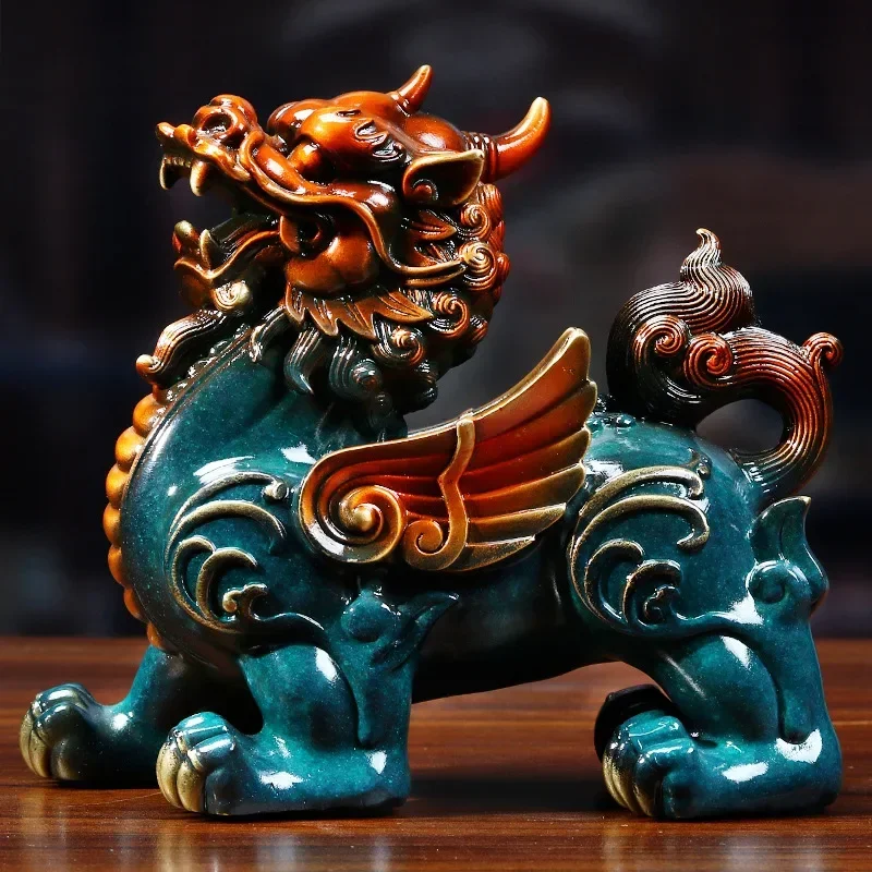 

Feng Shui Copper Pixiu Town House Figurines, bring lucky Home Living Room Sculptures