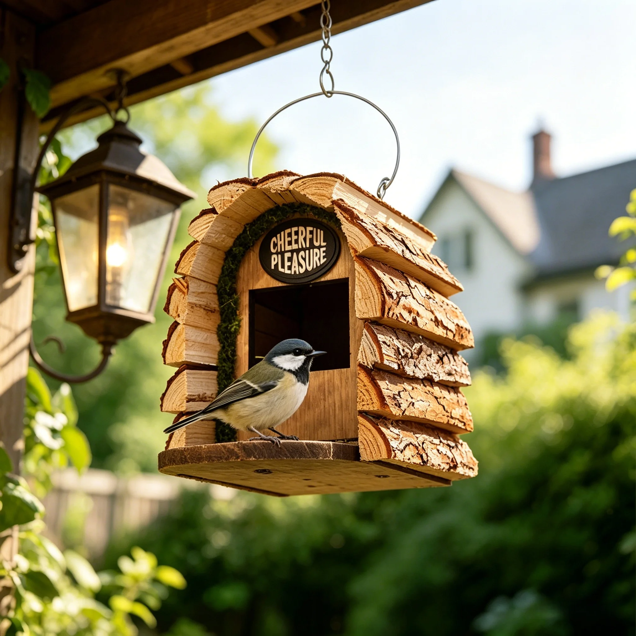 Wooden Bird House, Natural Outdoor Hanging Bird Nest with Feeding Station, Garden Parrot Breeding Box, Courtyard Backyard Decor view 3