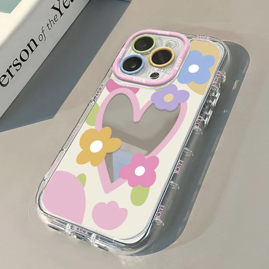 

Красочный чехол для телефона Flower Love Mirror Sweet Fresh для iPhone 16, 15, 14, 13, 12, 11 Pro Max X XR XSMax 7, 8 Plus Y2K, прозрачный мягкий чехол