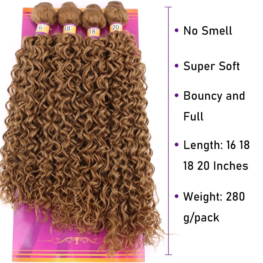 تسليط الضوء على العسل شقراء الأفرو غريب مجعد الشعر الاصطناعية نسج 4 حزم 16 18 18 20 بوصة جيري الضفيرة الاصطناعية لحمة شعر ملحقات