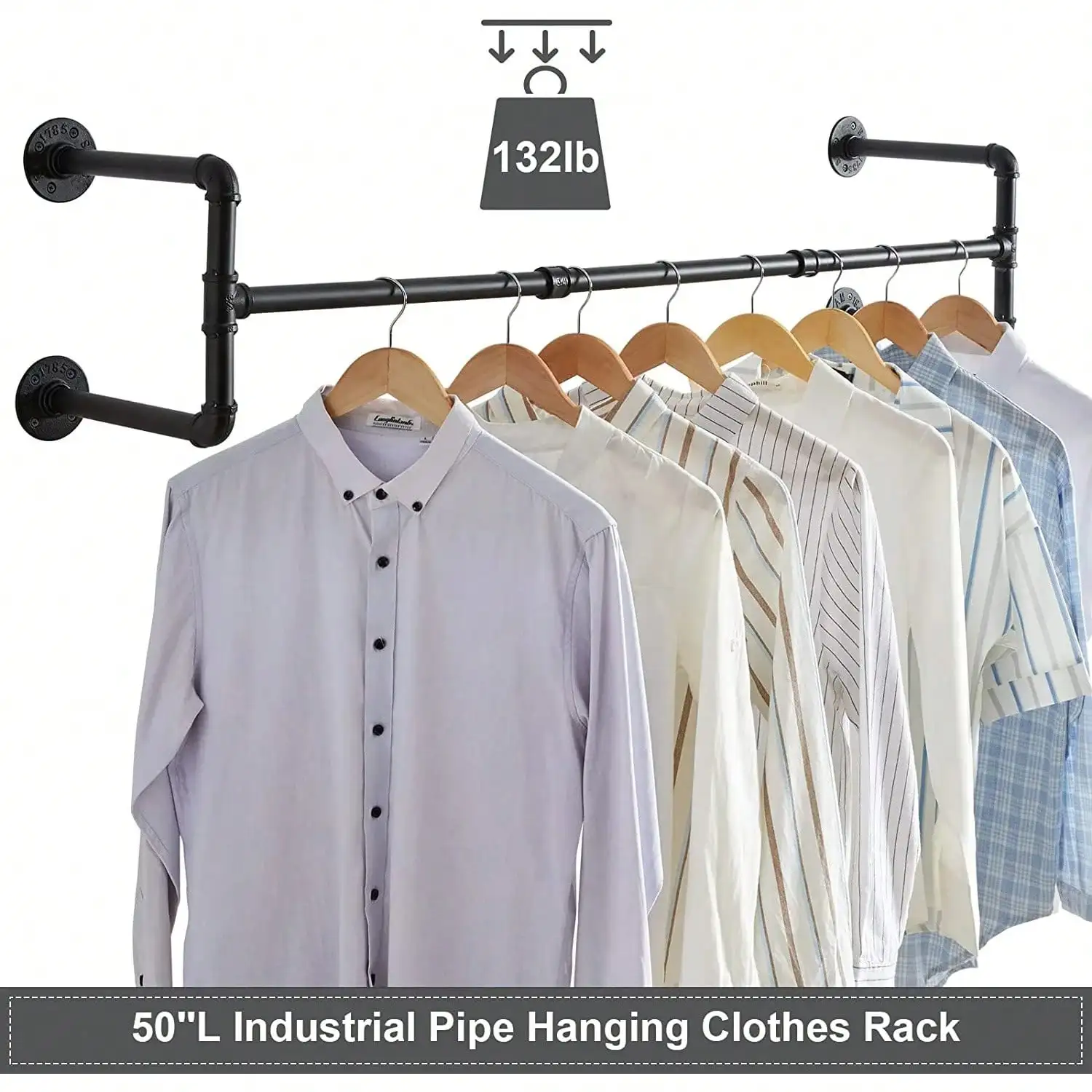 Industrial Pipe Clothes Rack Wall Mounted Black Heavy Duty Metal Garment Bar Unit Hanging Closet Rod Space Saving Rail System For Clothes Laundry Room Bedroom Retail Display Housewarming Gift view 4