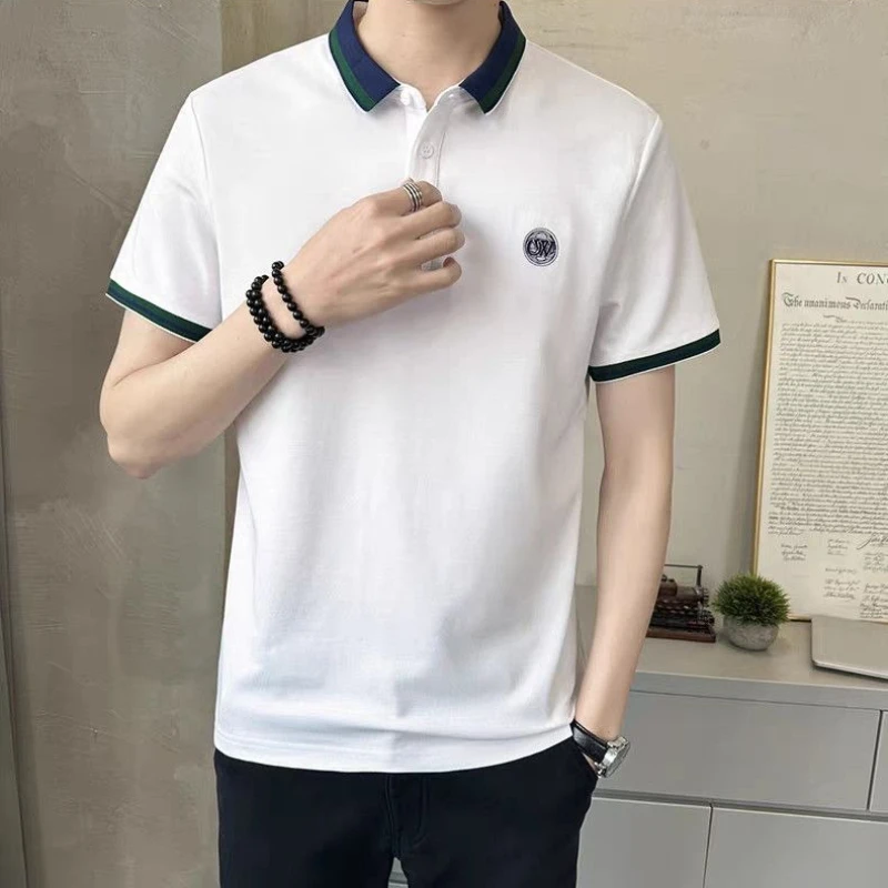 

Trendy Men's Polo Shirt Summer Short Sleeve New Slim Fit Casual Top with Embroidery Lapel