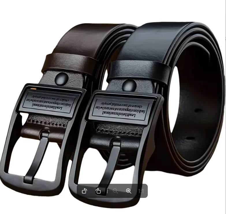 Men's Retro Button-Down Leather Belt with Alloy Rotating Waistband Classic Casual Fashion Pants Belt