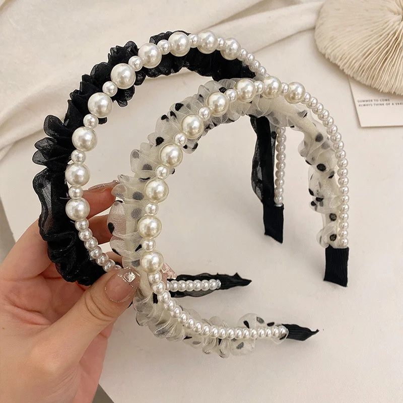 Elegant Black Double-layer Mesh Bow Hairband for Women Girls Fashion Korea Sweet Student Headband Hoop Hair Accessories