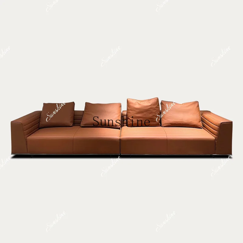 Italian minimalist leather sofa straight row four people suspension super deep sitting width  FT