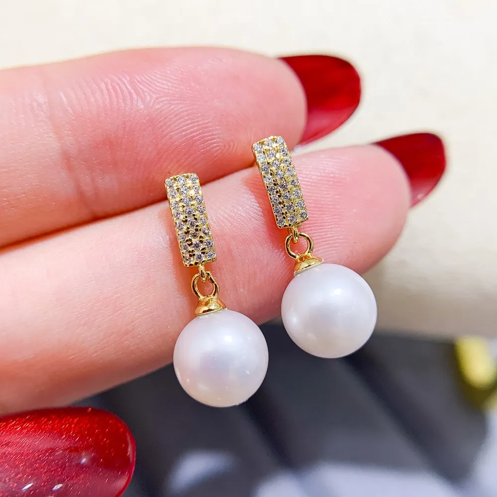 

DIY Pearl Accessories S925 Pure Silver Ear Studs with Empty Support, Gold Silver Earrings Fit 8-13mm Round E387