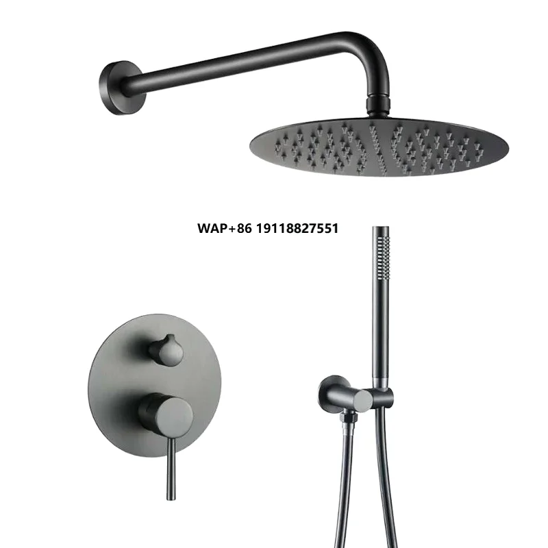 

Luxury Black Round Dual Handle Shower Faucet Set Concealed Bathroom Rain Wall Mounted System with Premium Ceramic Valve Core