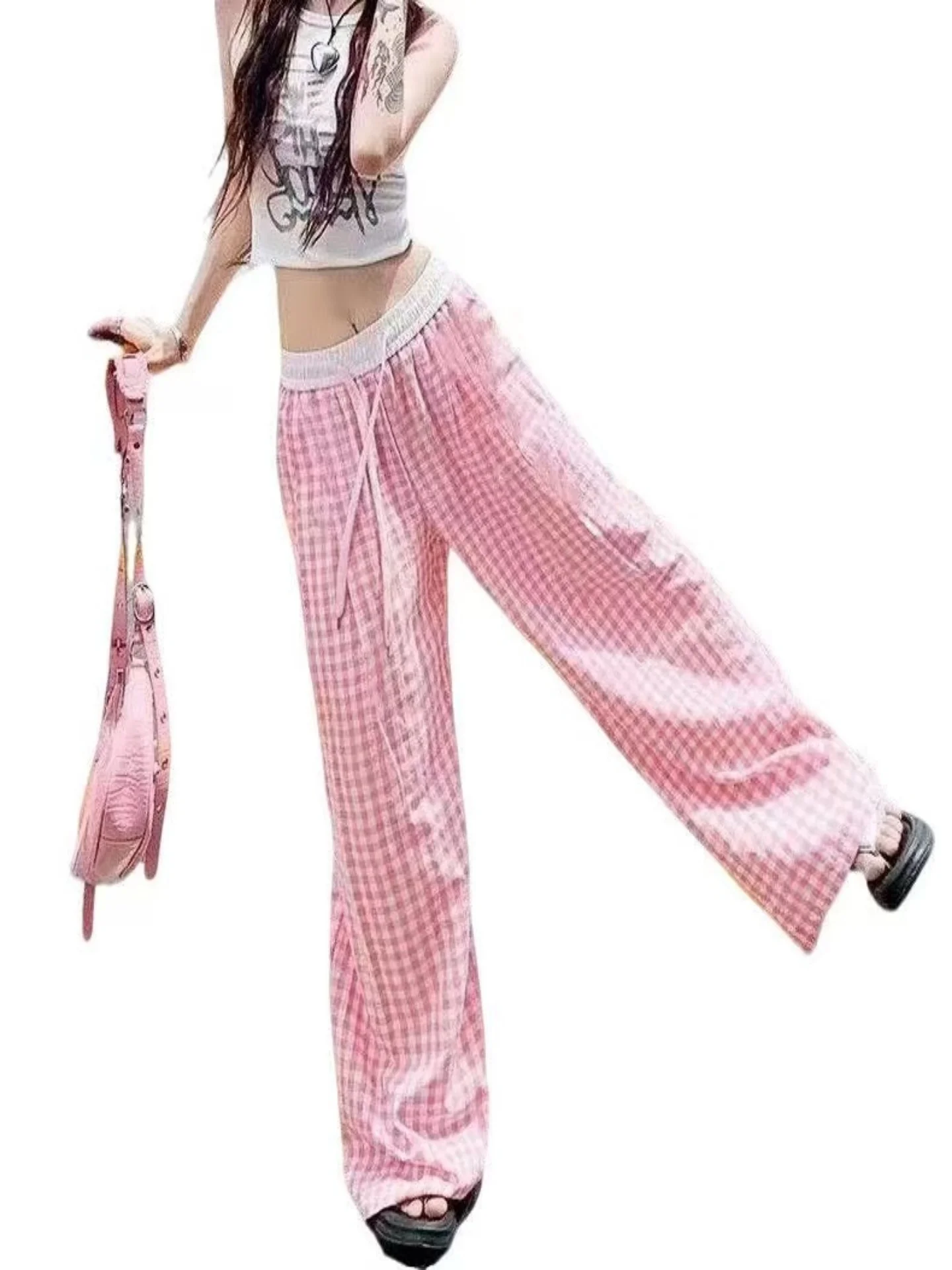 Dopamine Color Block Wide Leg Pants High Waist Smooth Comfortable Drape Loose Casual Versatile Korean Style Commute Pants