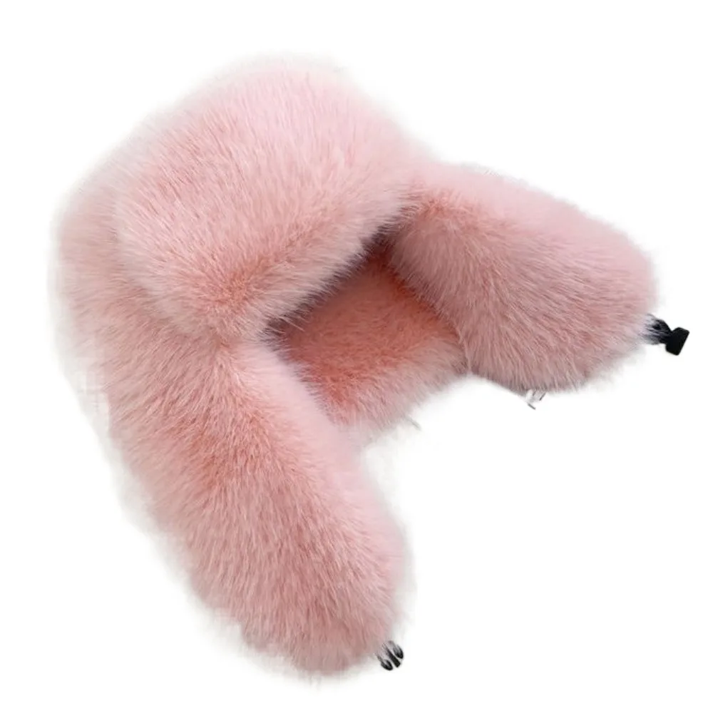 

Soft Faux Mink Fur Plush Lei Feng Hat Solid Color Thickened Skiing Pilot Hat Ear Protection Keep Warm Earflap Cap Camping