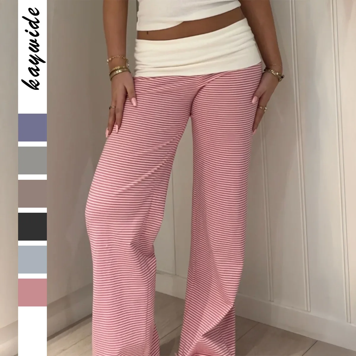 Casual Stripe Waistband Long Pants Women's Clothing Diyun Cross-Border Holiday Independent Station Autumn Winter Straight Leg