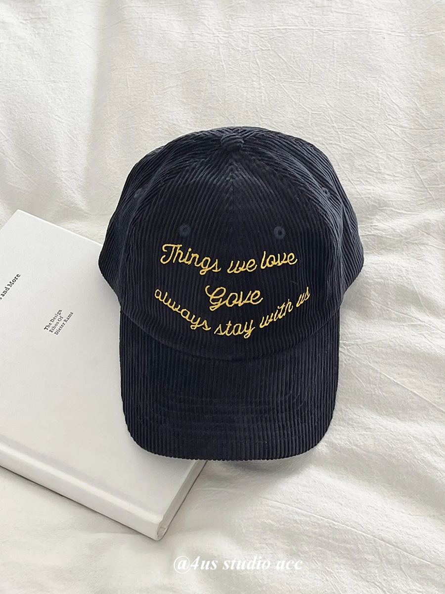 

Autumn new corduroy letter embroidered baseball cap women street retro trendy brand cap men show small face