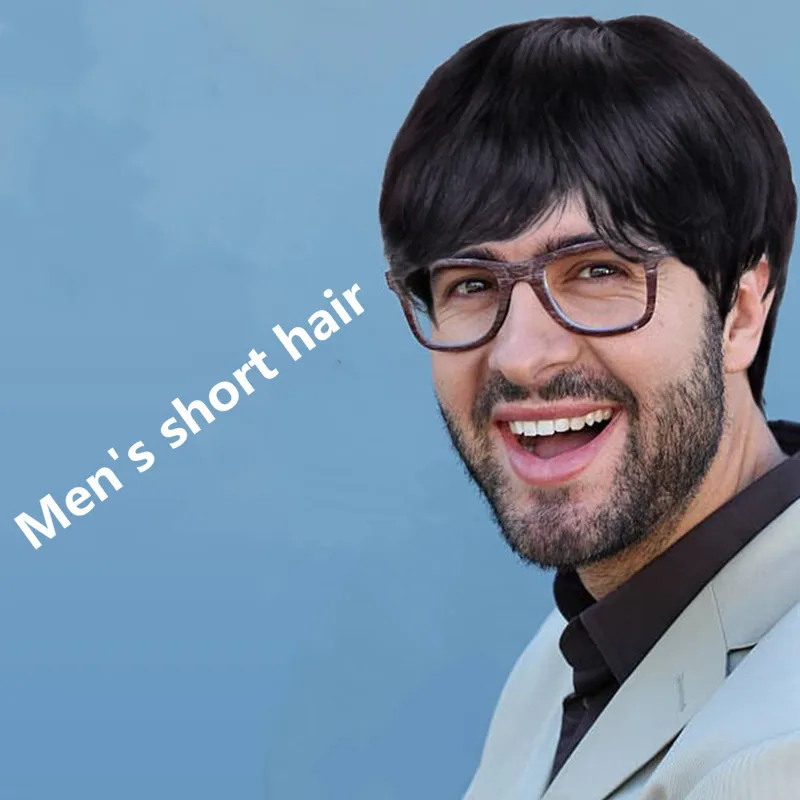 Natural Breathable Hair Extensions Synthetic Fashion Handsome Male Wigs Head Cover Short Straight Wig Hair Hat for Men
