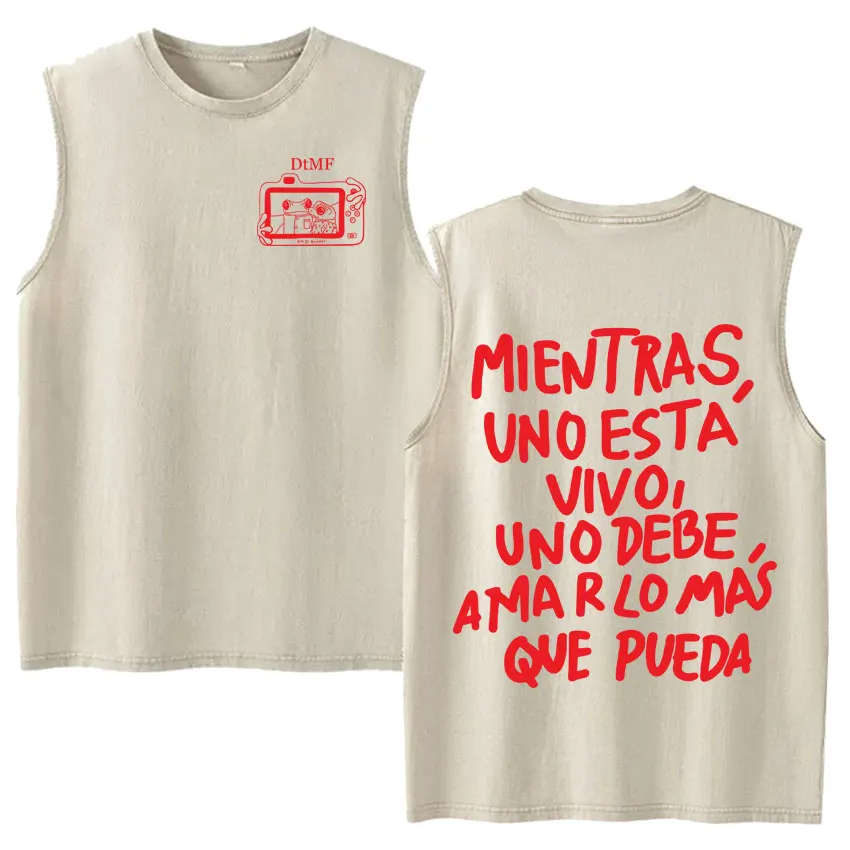Vintage Washed Fashion Vest Bad Bunny Trendy Graphics Letters Print Mens Clothes Streetwear Harajuku Oversized Casual Tank Tops
