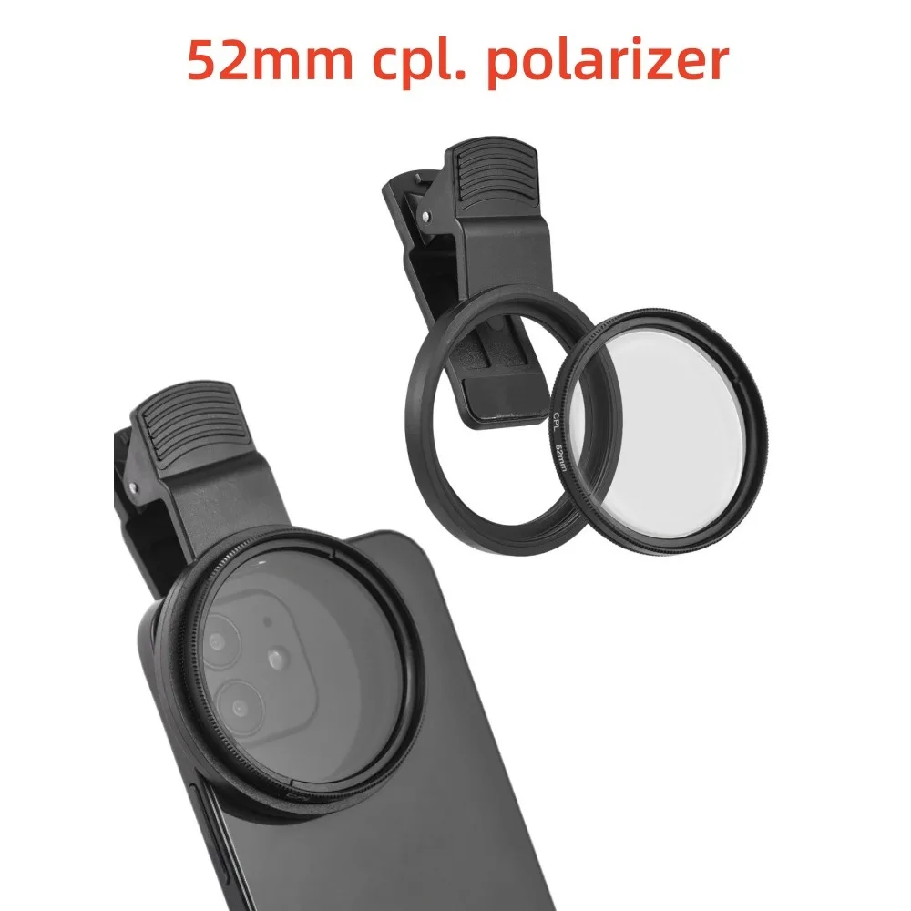 52mm CPL Filter Universal Phone Lens Clip-on Polarizer Filter Lens Clip For Canon Nikon For iPhone 16 Circular Polarizer Filter
