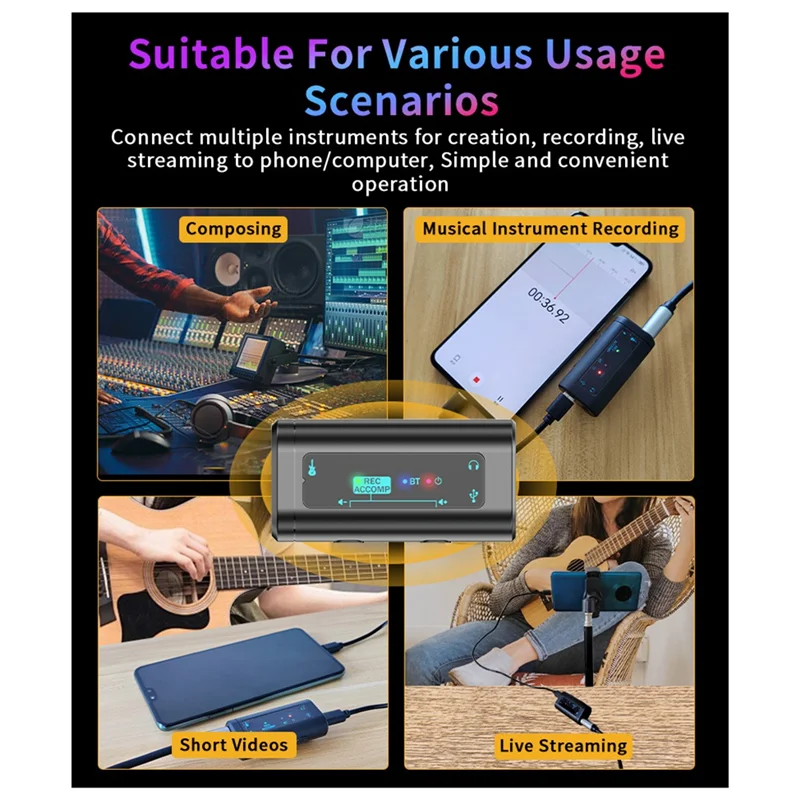 

XFDZ-Portable Sound Card USB Conversion Interface Plug And Play Use For Guitar Bass Ukulele Guitalele Mini Audio Mixer