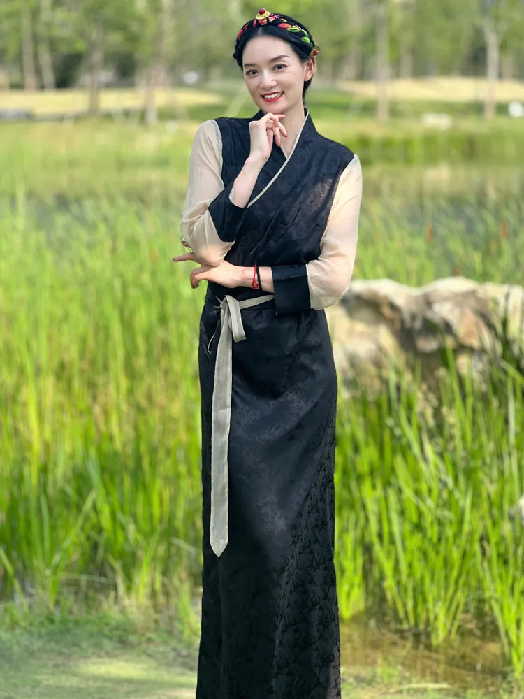 Tibetan Costumes Women's Coat Color Matching Clothing Guozhuo Skirt Kangba Robe Ethnic Style