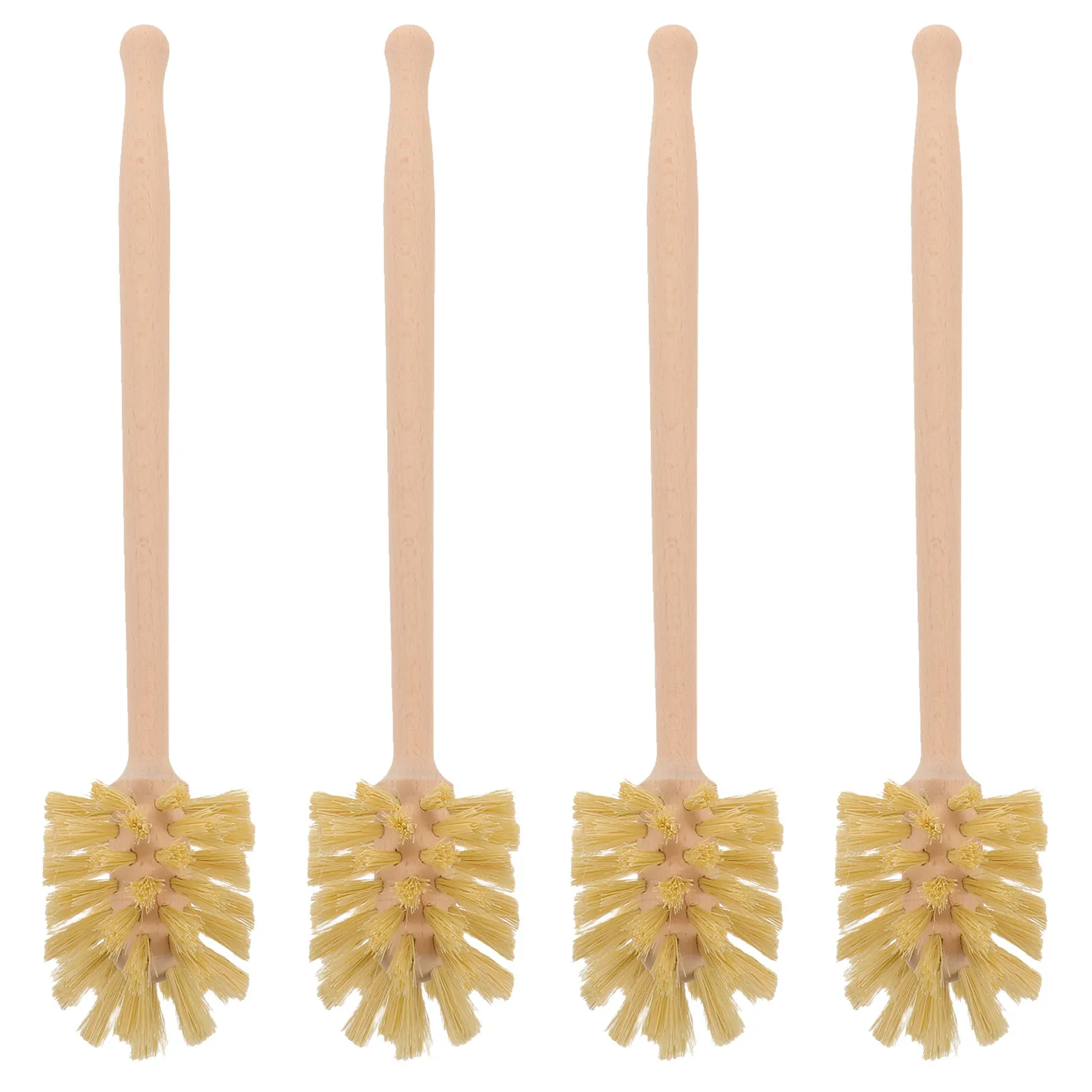 4 Pcs Cleaning Supplies Bamboo Handle Toilet Brush Deep Durable Heavy Duty Eco Friendly