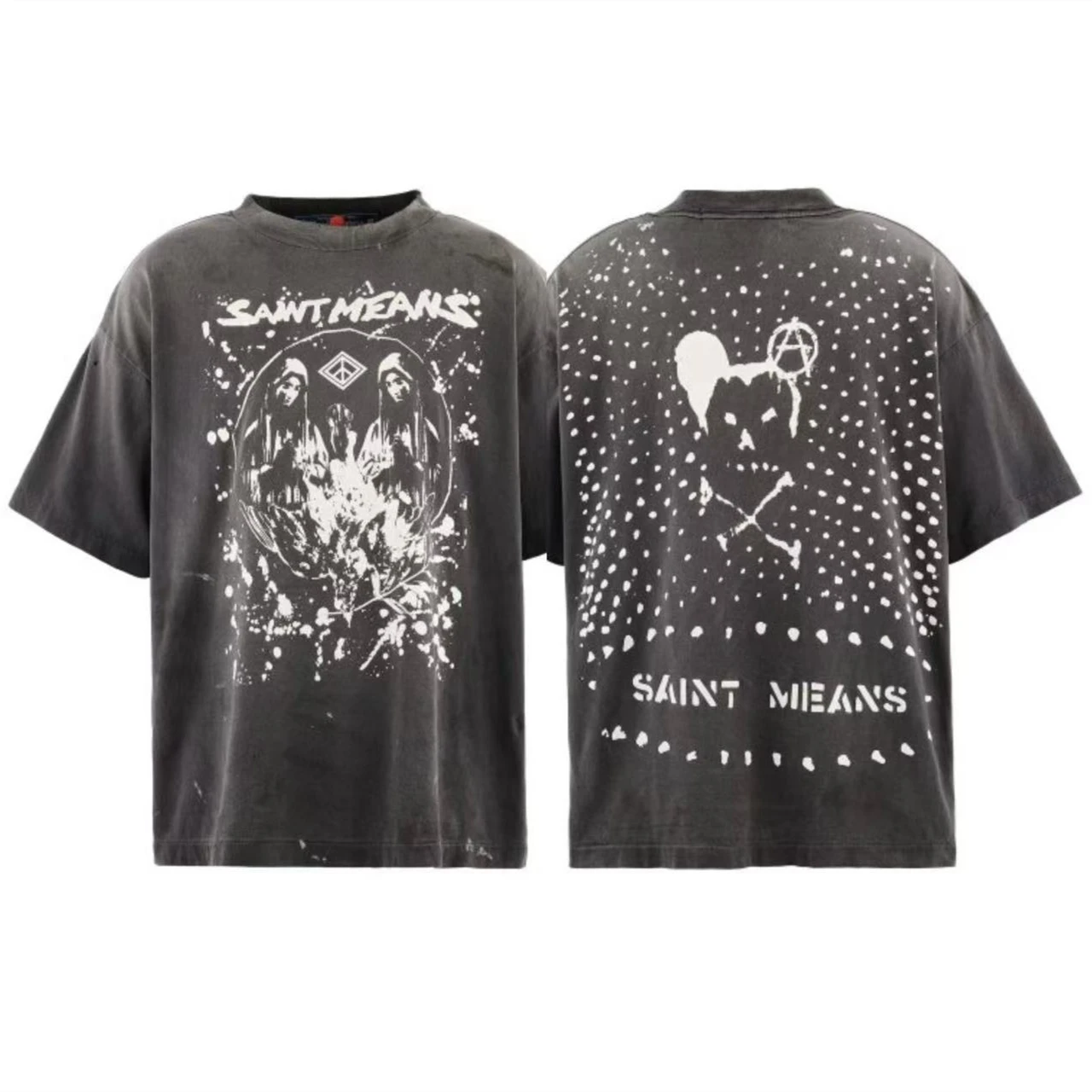 Nice Washed Saint Splashing Ink Graffiti T Shirt Men Women High Quality Tee Tops T-Shirt