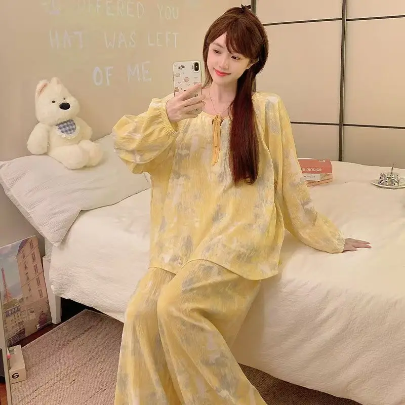 

Pajama Sets Rayon Women Cotton Stripes Print Spring Loungewear Natural Female Sleepwear Soft Breathable Durable Simple Daily Ins