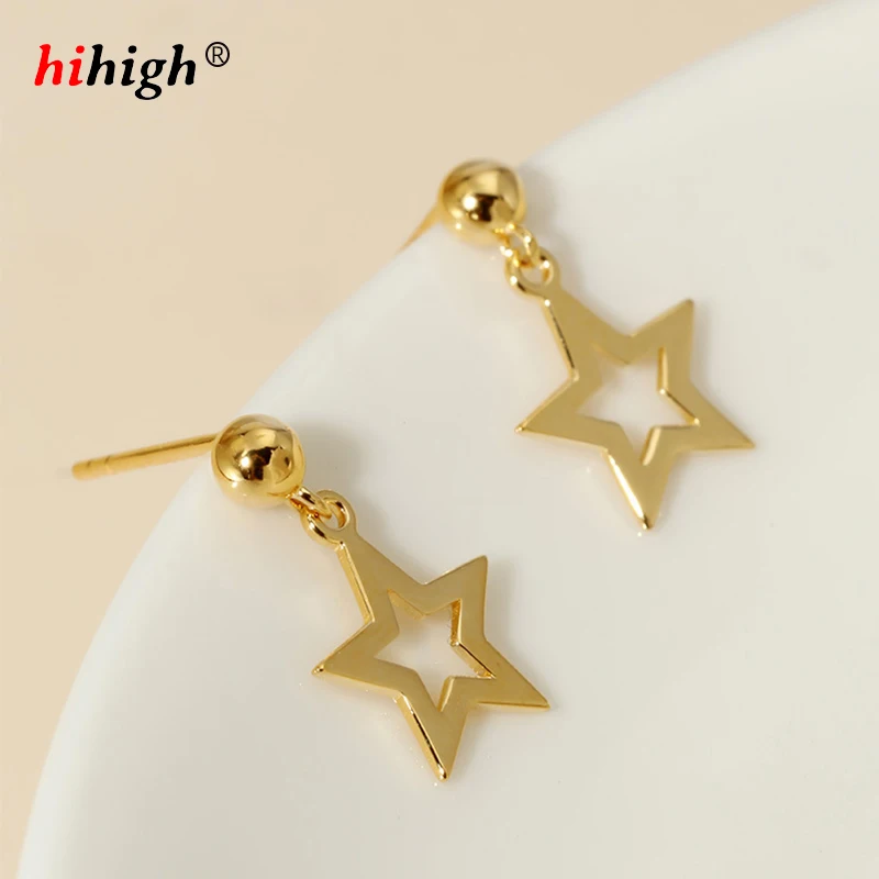 

Hollow Five-pointed Star Ear Stud Eardrop S925 Sterling Silver Plated with 14K Gold Simple Ins Style