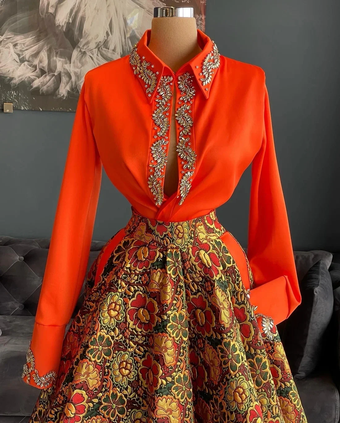 Red Prom Dresses Haute Couture Long Sleeves Lace Beaded Saudi Arabia Dubai Robe De Soiree Evening Dress Gown Customized