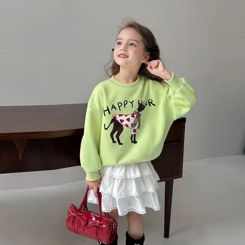 

Girls Sweater 2025 Spring and Autumn New Children's Casual Cartoon Round Neck Middle and Large Children With The Tops