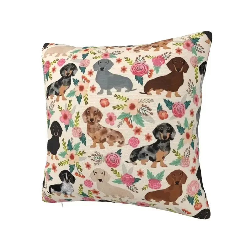 Style Doxie Florals Dachshund Cushion Cover Soft Sausage Dog Lovers Pillow Case for Sofa Square Pillowcase Bedroom Decoration