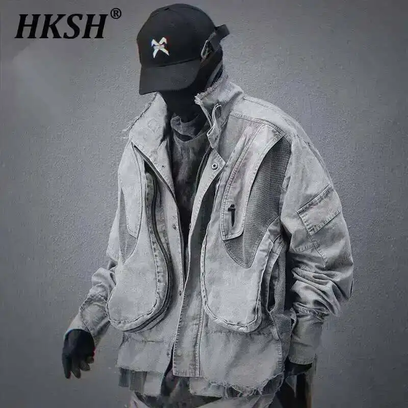 

HKSH Heavy 2025 Spring New Men Tide Dark Punk Washed Workwear Flight Jacket Loose Casual Chic Trend Niche Design Ins Coat HK3833